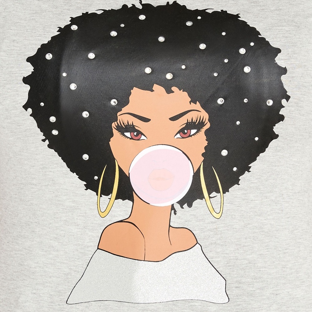 *NWT Ashley Stewart Rhinestone Afro Graphic Tee Size 26/28 - Picture 3 of 3